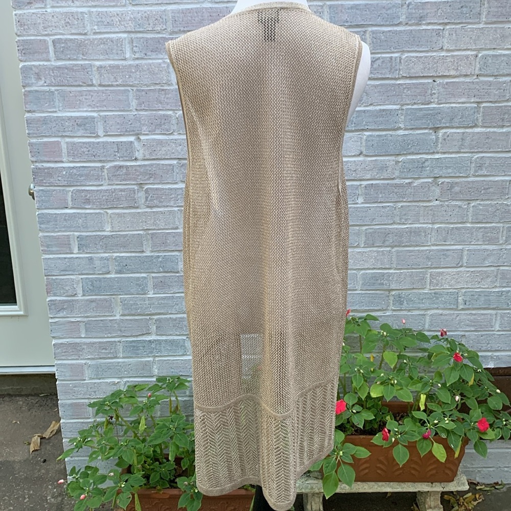 Chico’s Travelers Gold Mesh Duster Vest Medium - Picture 5 of 8